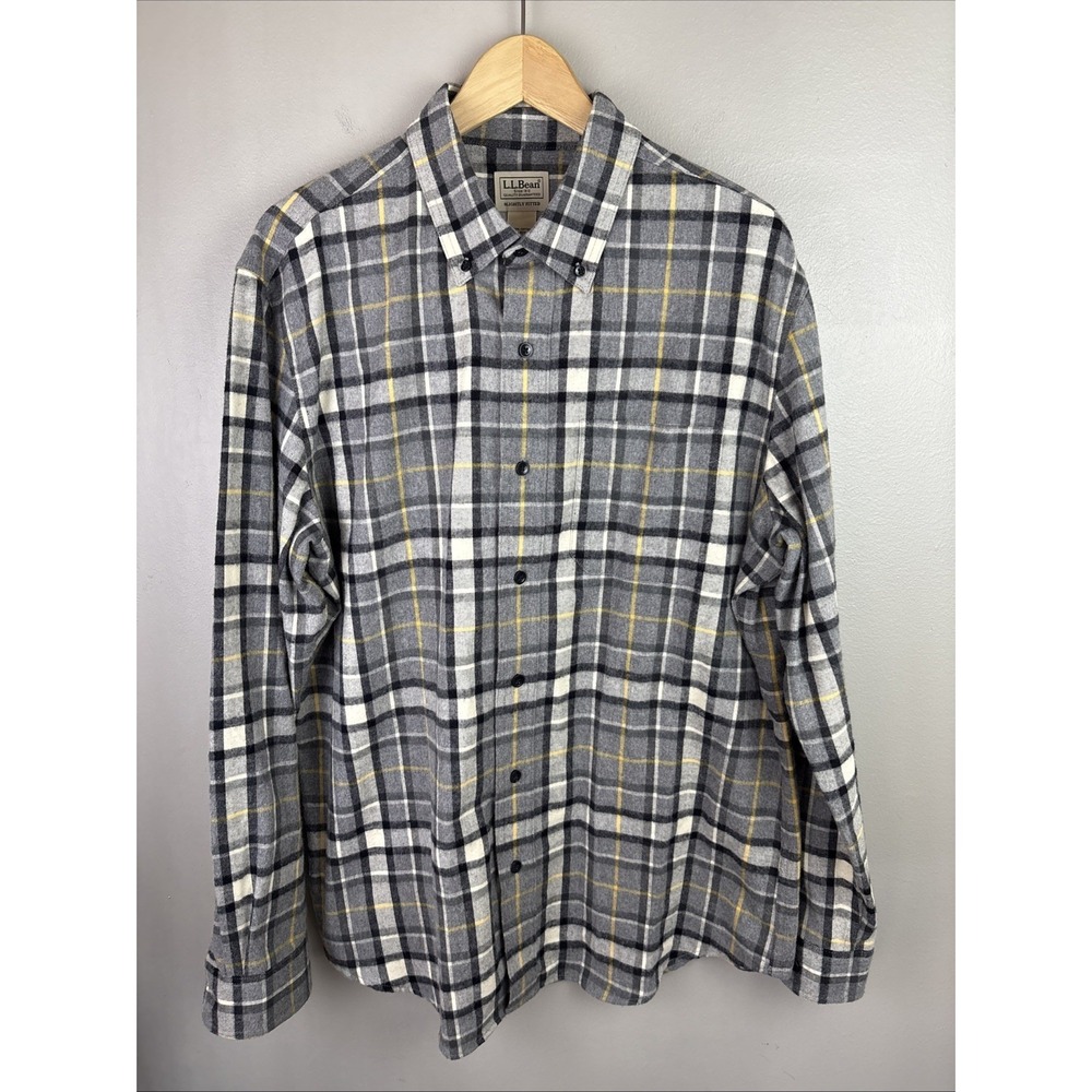 LLBean Id 298167 Long Sleeve Flannel Shirt Size Large Gray Plaid